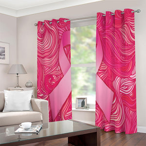 Breast Cancer Awareness Ribbon Print Extra Wide Grommet Curtains