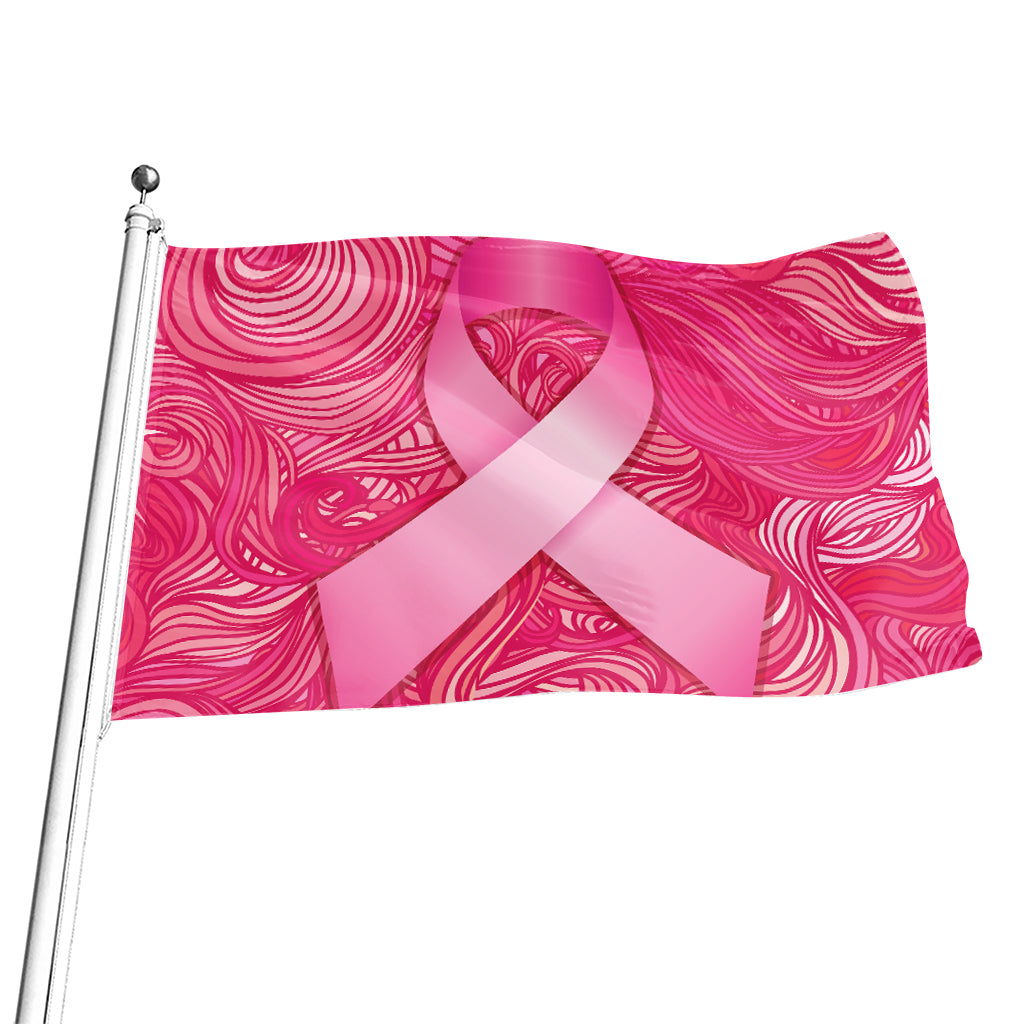Breast Cancer Awareness Ribbon Print Flag