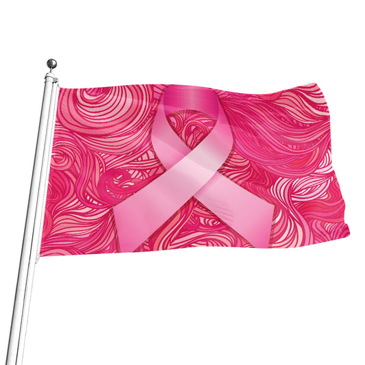 Breast Cancer Awareness Ribbon Print Flag
