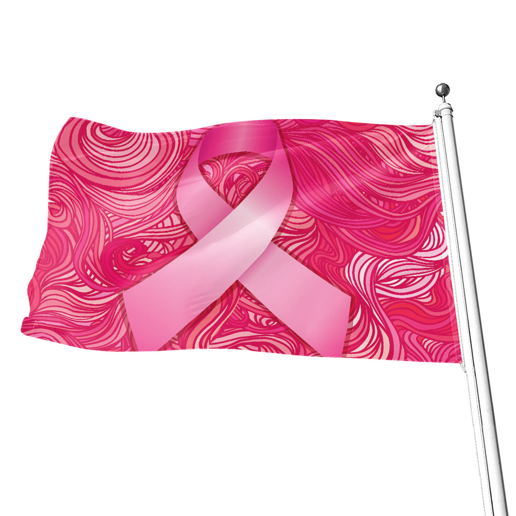 Breast Cancer Awareness Ribbon Print Flag