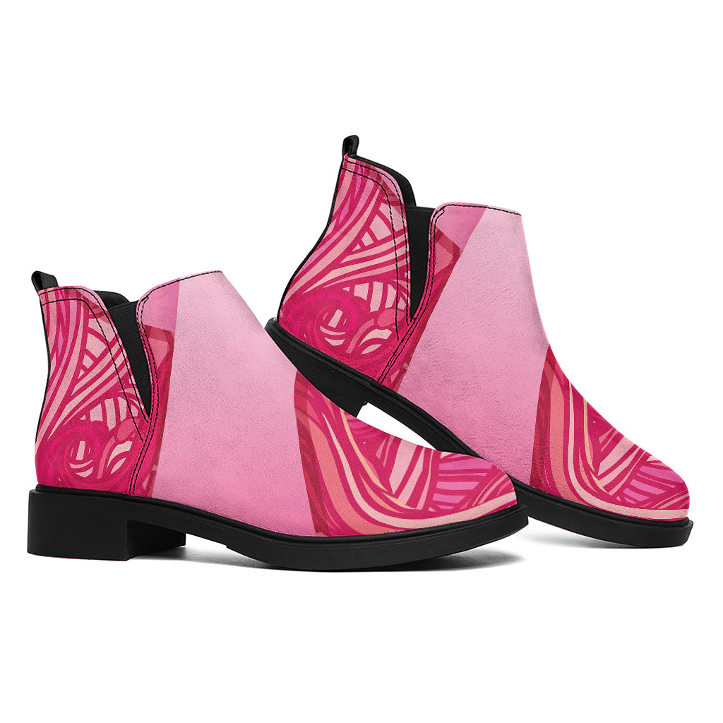 Breast Cancer Awareness Ribbon Print Flat Ankle Boots