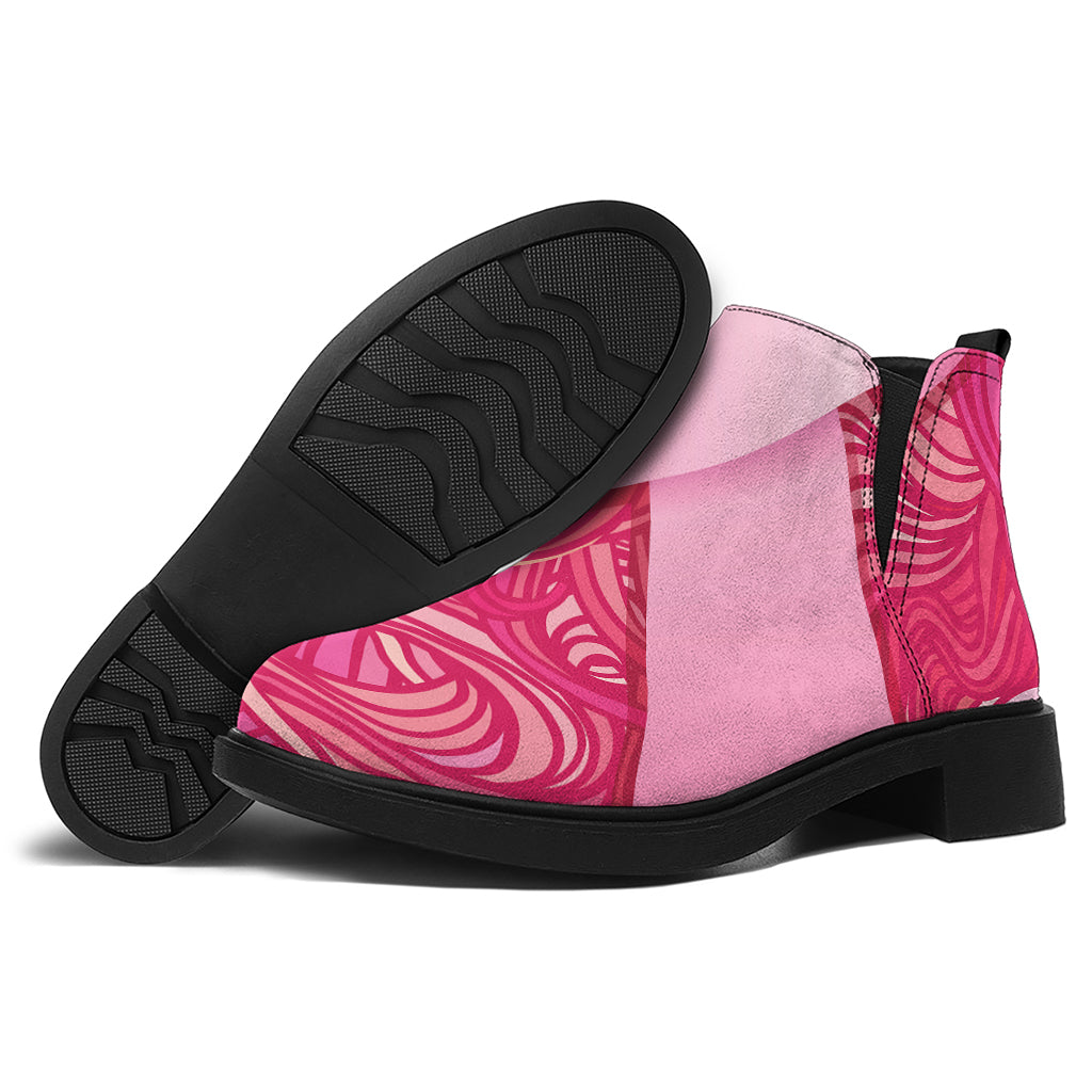 Breast Cancer Awareness Ribbon Print Flat Ankle Boots