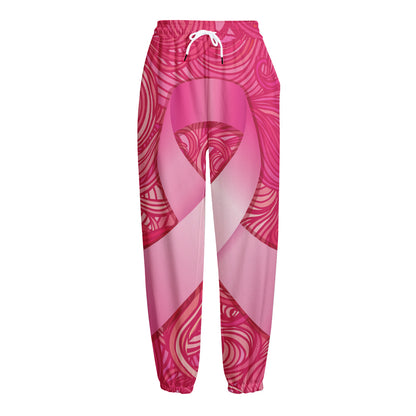 Breast Cancer Awareness Ribbon Print Fleece Lined Knit Pants