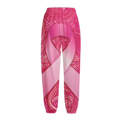 Breast Cancer Awareness Ribbon Print Fleece Lined Knit Pants