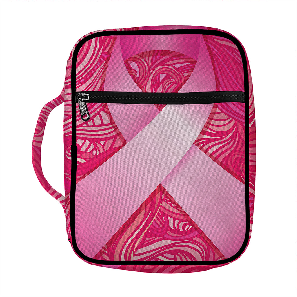 Breast Cancer Awareness Ribbon Print Front Pocket Bible Bag