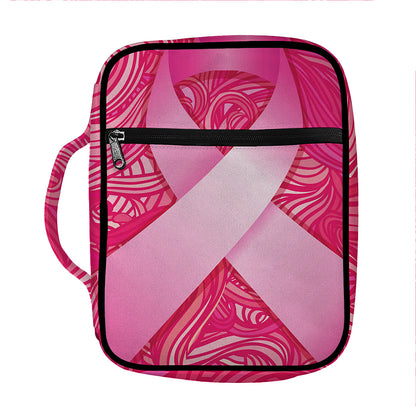 Breast Cancer Awareness Ribbon Print Front Pocket Bible Bag