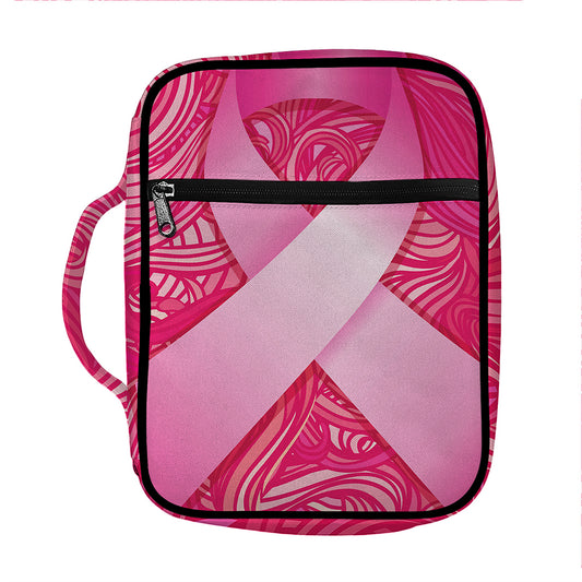 Breast Cancer Awareness Ribbon Print Front Pocket Bible Bag