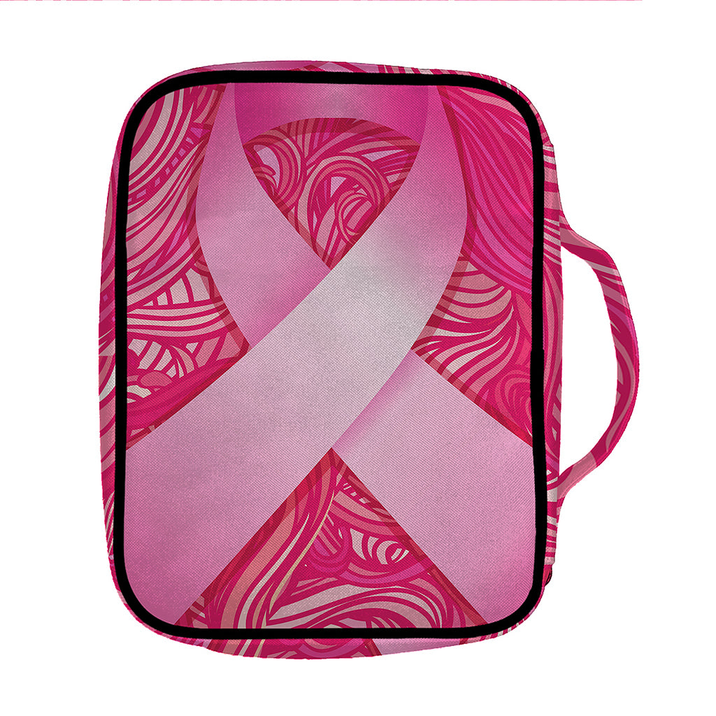 Breast Cancer Awareness Ribbon Print Front Pocket Bible Bag