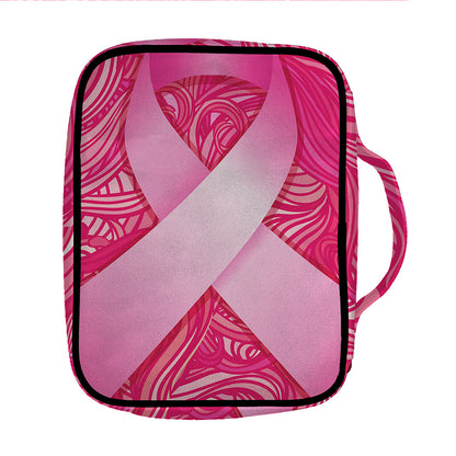 Breast Cancer Awareness Ribbon Print Front Pocket Bible Bag