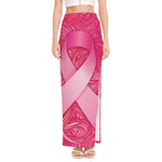 Breast Cancer Awareness Ribbon Print High Slit Maxi Skirt