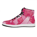Breast Cancer Awareness Ribbon Print High Top Leather Sneakers