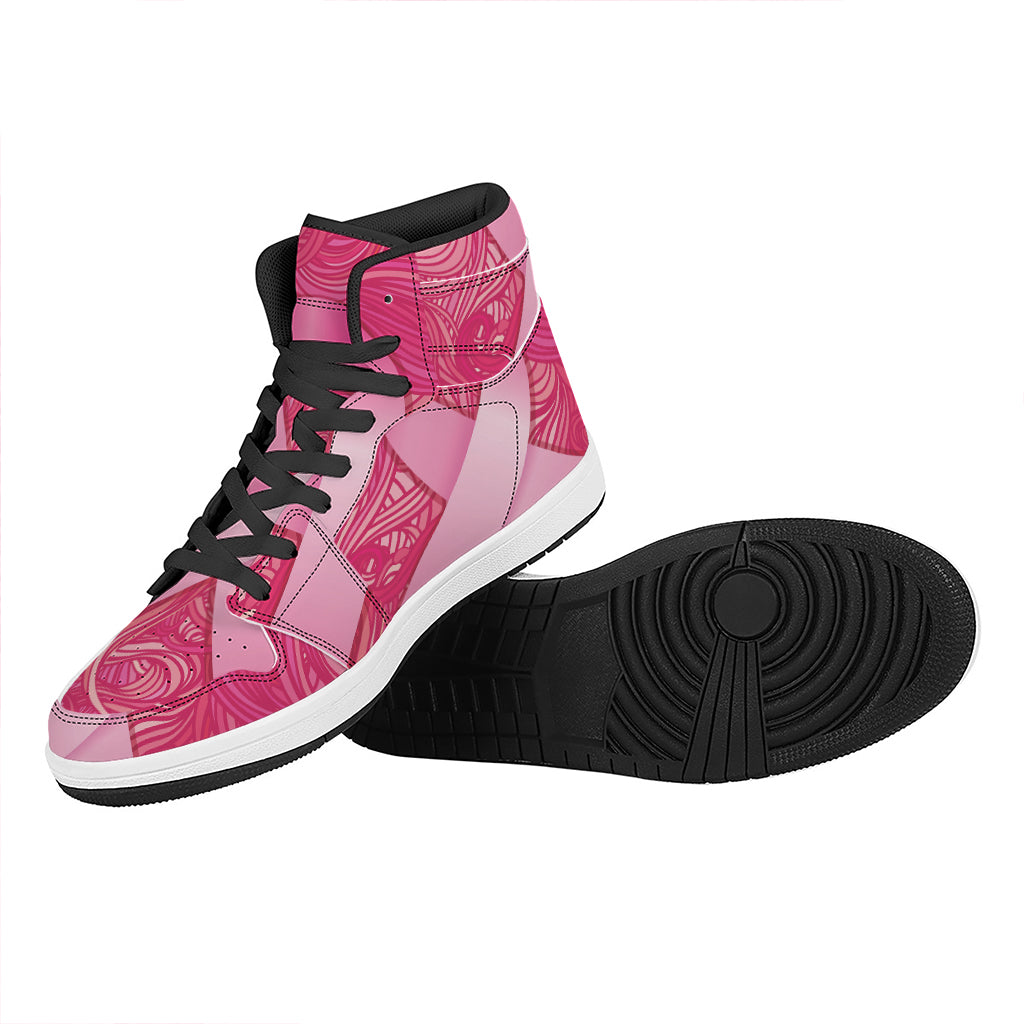 Breast Cancer Awareness Ribbon Print High Top Leather Sneakers