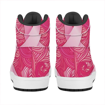 Breast Cancer Awareness Ribbon Print High Top Leather Sneakers