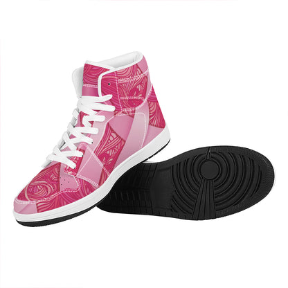 Breast Cancer Awareness Ribbon Print High Top Leather Sneakers