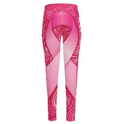 Breast Cancer Awareness Ribbon Print High-Waisted Pocket Leggings