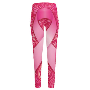 Breast Cancer Awareness Ribbon Print High-Waisted Pocket Leggings