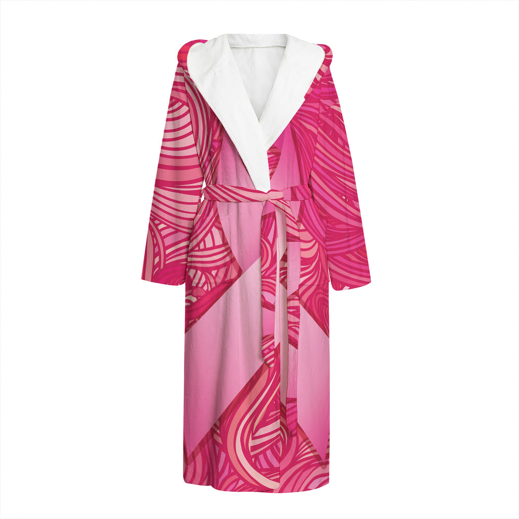 Breast Cancer Awareness Ribbon Print Hooded Bathrobe