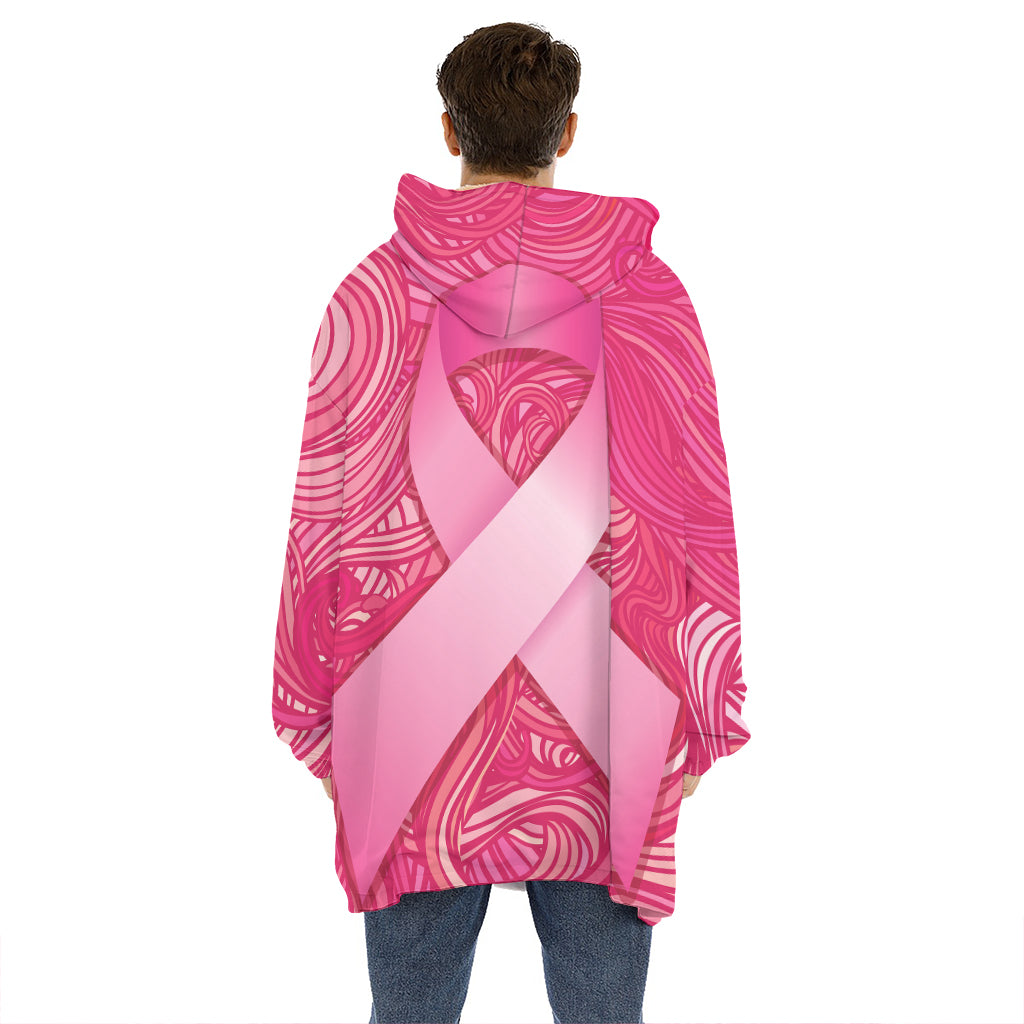 Breast Cancer Awareness Ribbon Print Hoodie Blanket