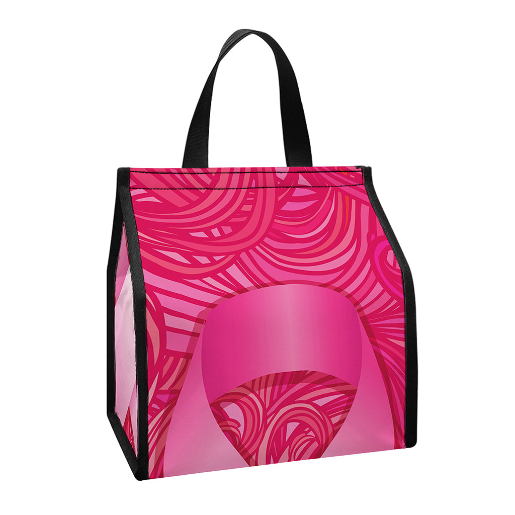 Breast Cancer Awareness Ribbon Print Insulated Lunch Tote
