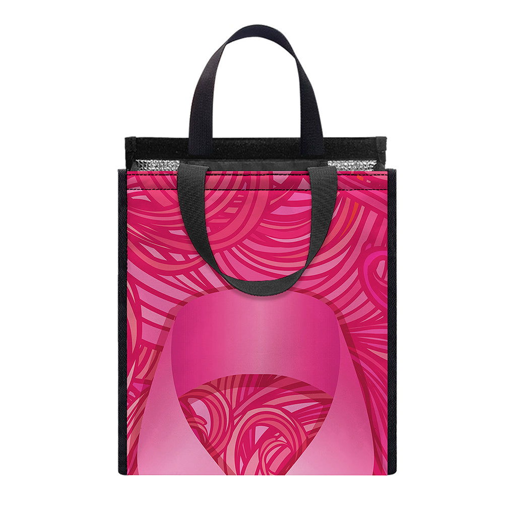 Breast Cancer Awareness Ribbon Print Insulated Lunch Tote