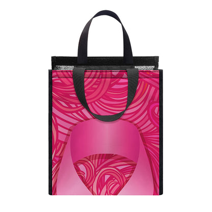 Breast Cancer Awareness Ribbon Print Insulated Lunch Tote