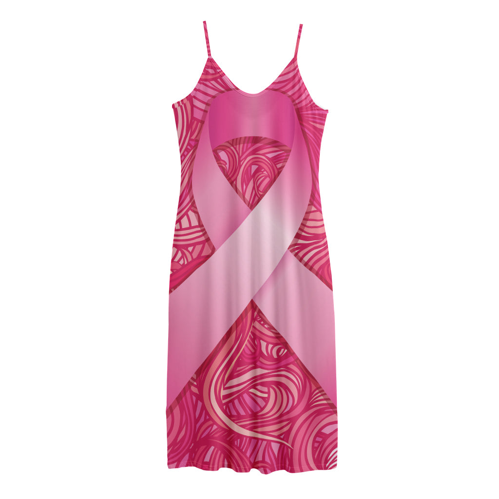 Breast Cancer Awareness Ribbon Print Jersey Midi Cami Dress