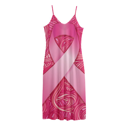 Breast Cancer Awareness Ribbon Print Jersey Midi Cami Dress