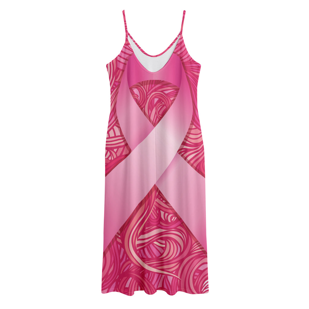 Breast Cancer Awareness Ribbon Print Jersey Midi Cami Dress