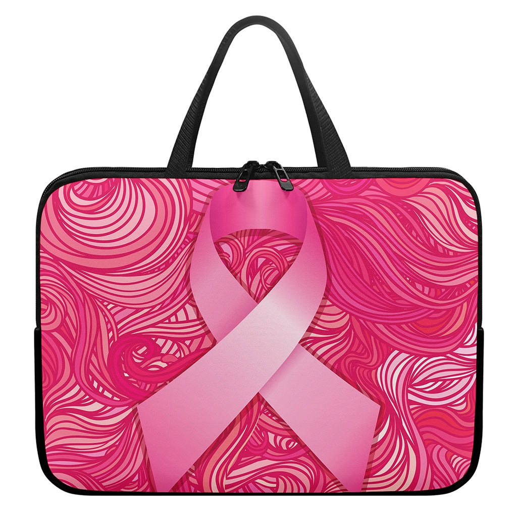 Breast Cancer Awareness Ribbon Print Laptop Sleeve With Handle