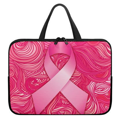 Breast Cancer Awareness Ribbon Print Laptop Sleeve With Handle
