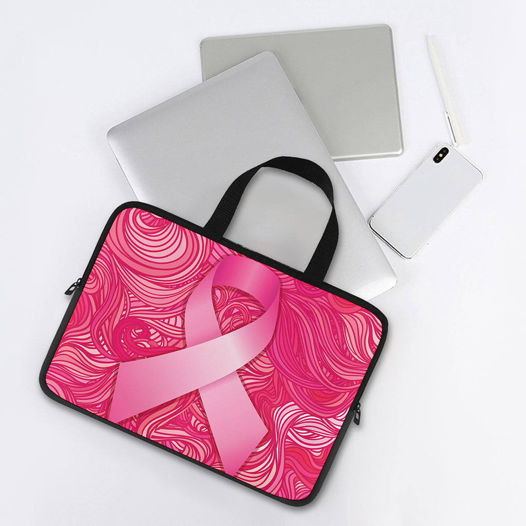 Breast Cancer Awareness Ribbon Print Laptop Sleeve With Handle