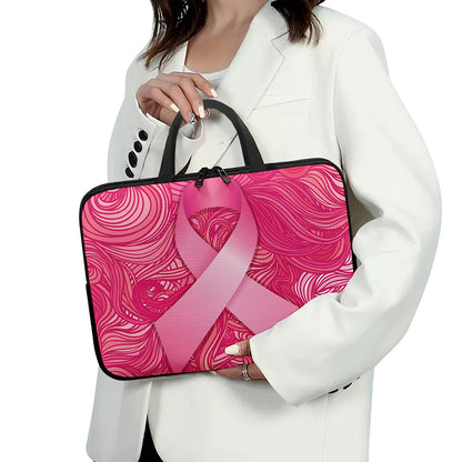 Breast Cancer Awareness Ribbon Print Laptop Sleeve With Handle