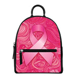 Breast Cancer Awareness Ribbon Print Leather Backpack