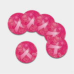 Breast Cancer Awareness Ribbon Print Leather Coaster Set