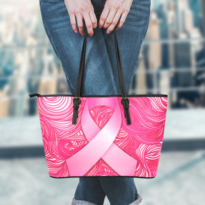 Breast Cancer Awareness Ribbon Print Leather Tote Bag