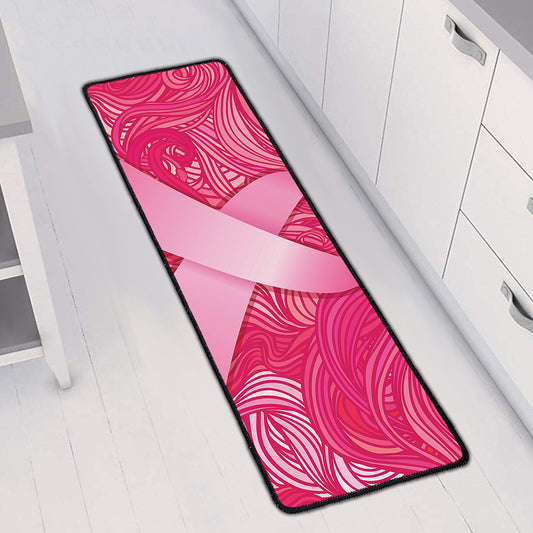 Breast Cancer Awareness Ribbon Print Long Kitchen Mat