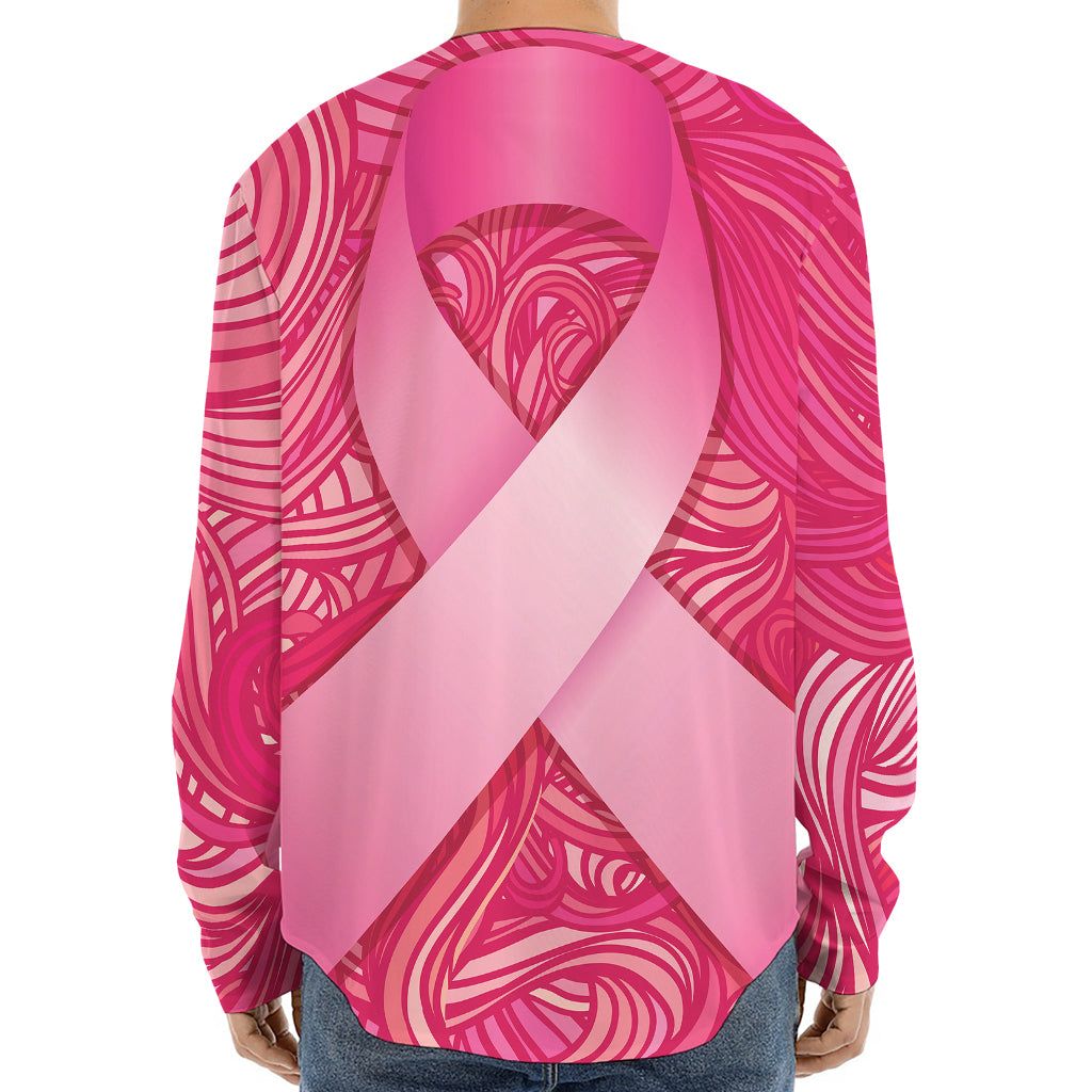 Breast Cancer Awareness Ribbon Print Long Sleeve Baseball Jersey