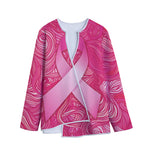 Breast Cancer Awareness Ribbon Print Long Sleeve Short Coat