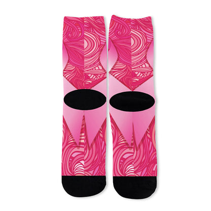 Breast Cancer Awareness Ribbon Print Long Socks