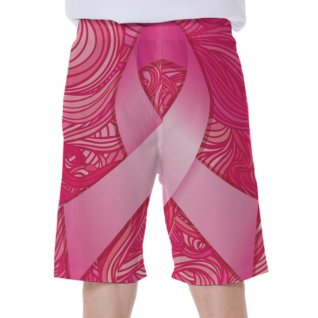 Breast Cancer Awareness Ribbon Print Men's Beach Shorts