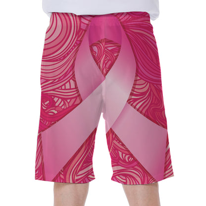 Breast Cancer Awareness Ribbon Print Men's Beach Shorts