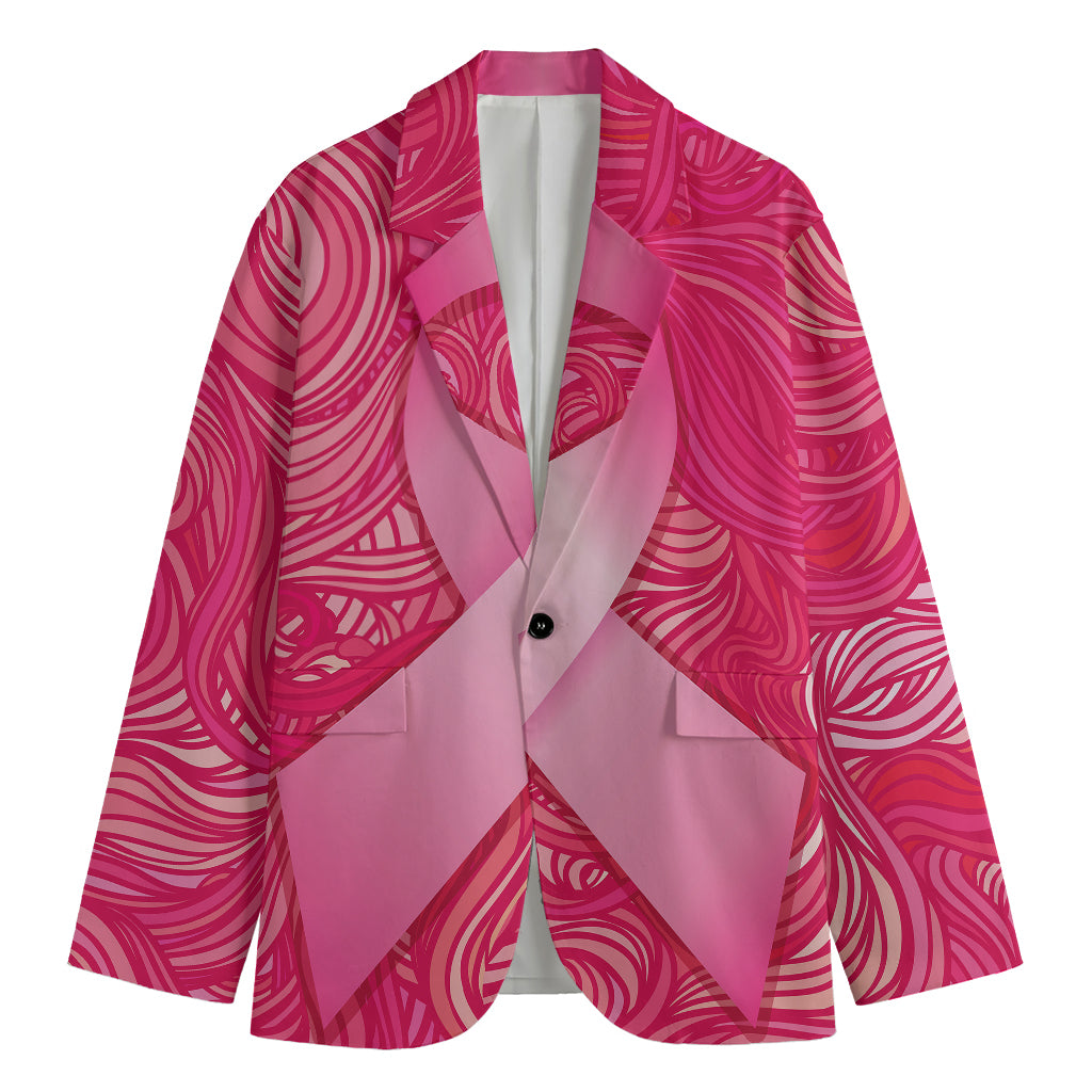 Breast Cancer Awareness Ribbon Print Men's Cotton Blazer