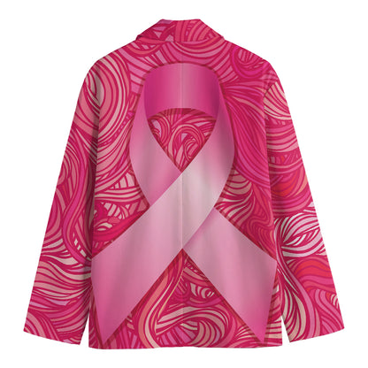 Breast Cancer Awareness Ribbon Print Men's Cotton Blazer