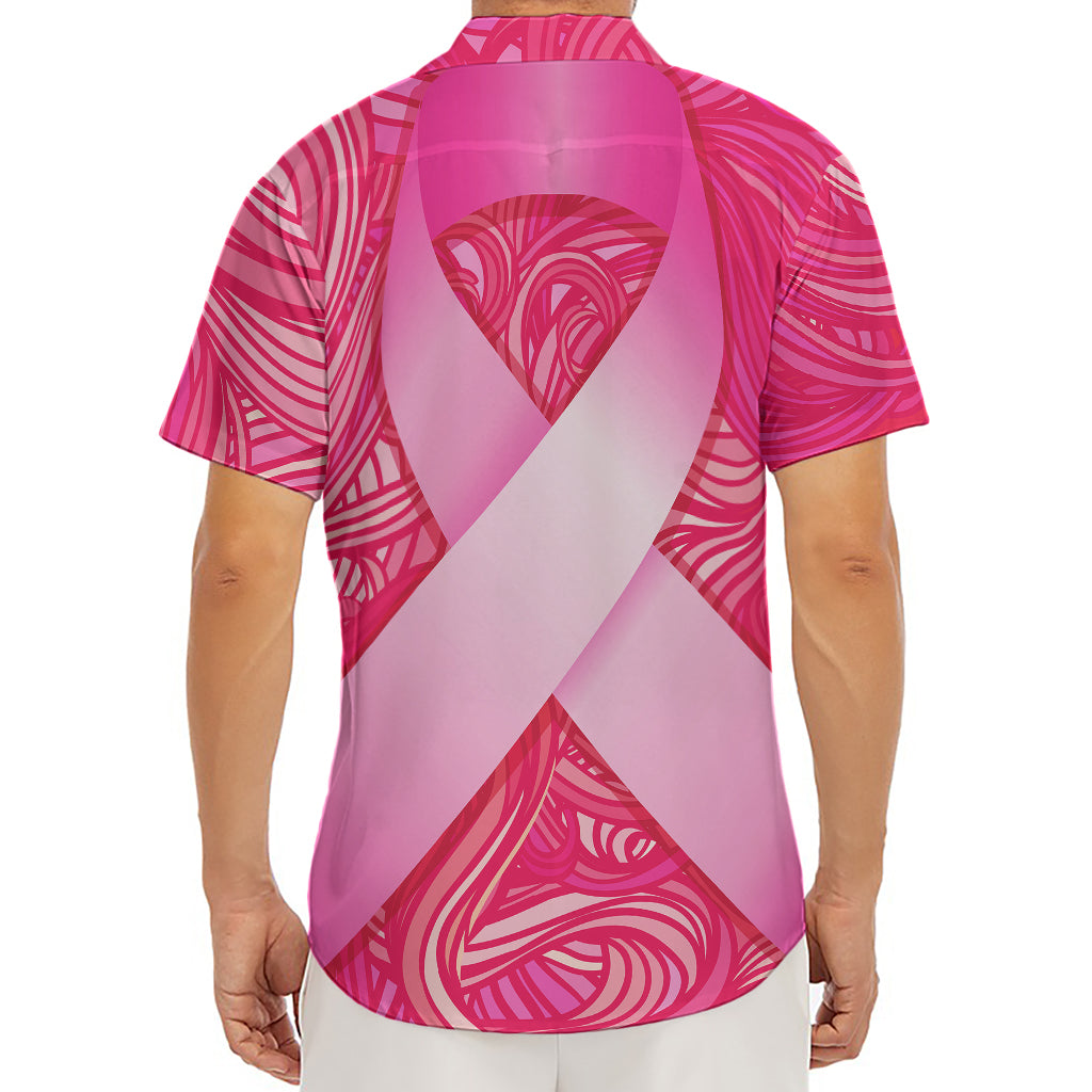 Breast Cancer Awareness Ribbon Print Men's Deep V-Neck Shirt