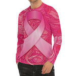 Breast Cancer Awareness Ribbon Print Men's Long Sleeve Rash Guard