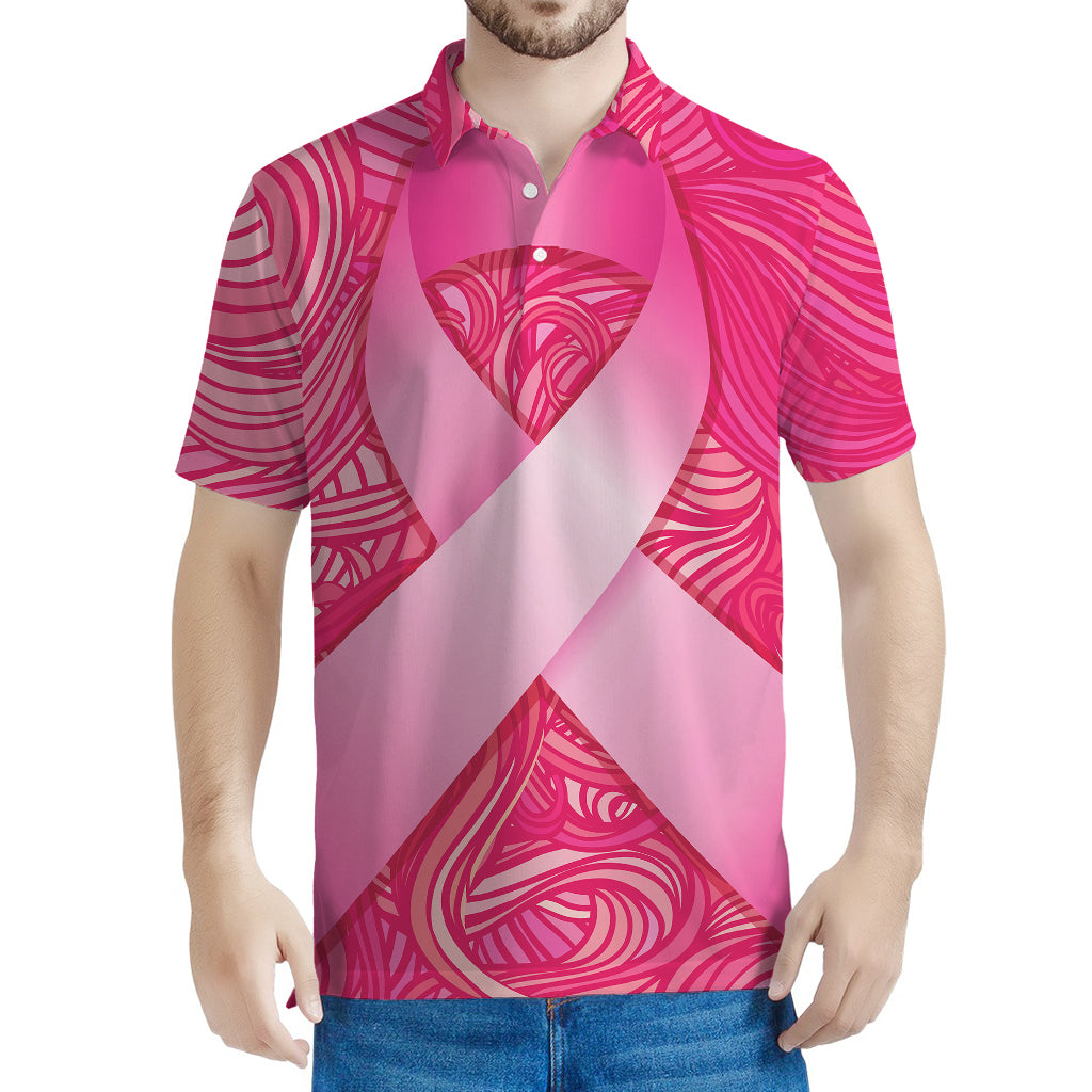 Breast Cancer Awareness Ribbon Print Men's Polo Shirt