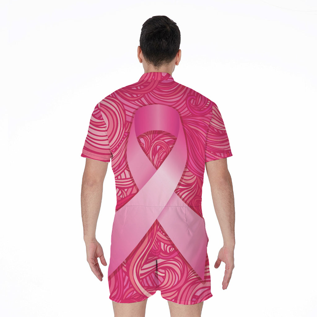 Breast Cancer Awareness Ribbon Print Men's Rompers