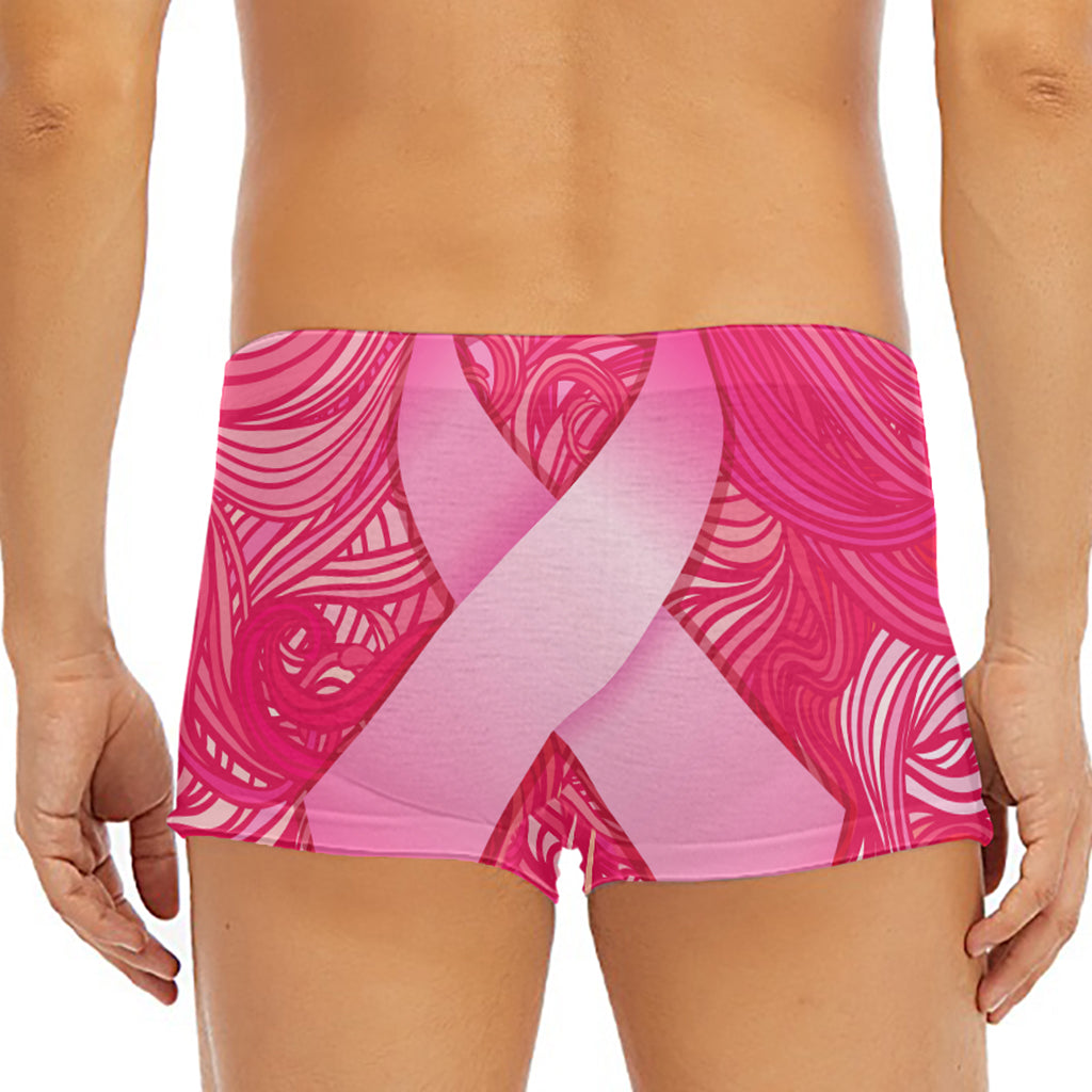 Breast Cancer Awareness Ribbon Print Men's Short Boxer Briefs