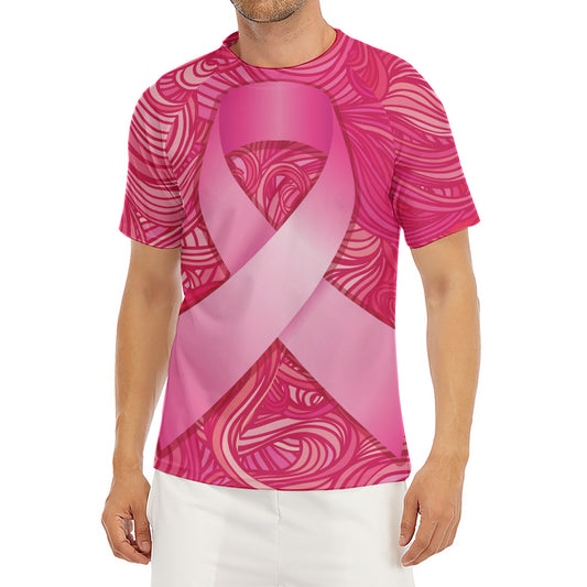 Breast Cancer Awareness Ribbon Print Men's Short Sleeve Rash Guard