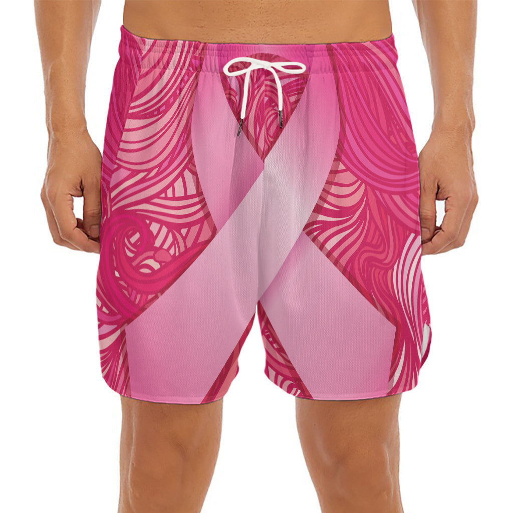 Breast Cancer Awareness Ribbon Print Men's Split Running Shorts